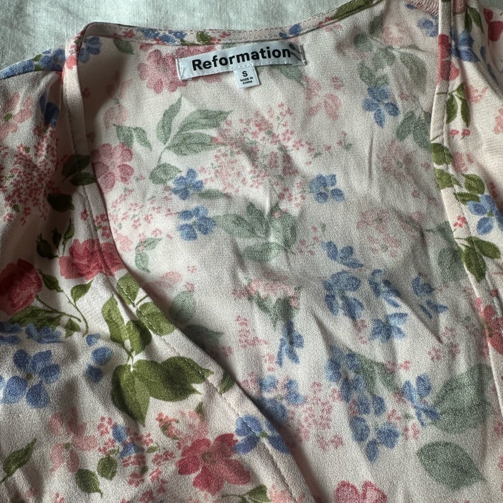 Reformation Pink Floral Wrap Midi Dress - Picture 4 of 7